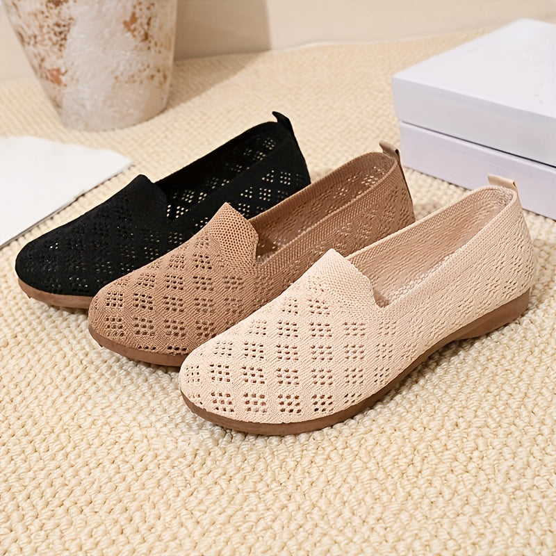 Women's Slip-On Flat Shoes Breathable Mesh Casual Summer Black Embellishments