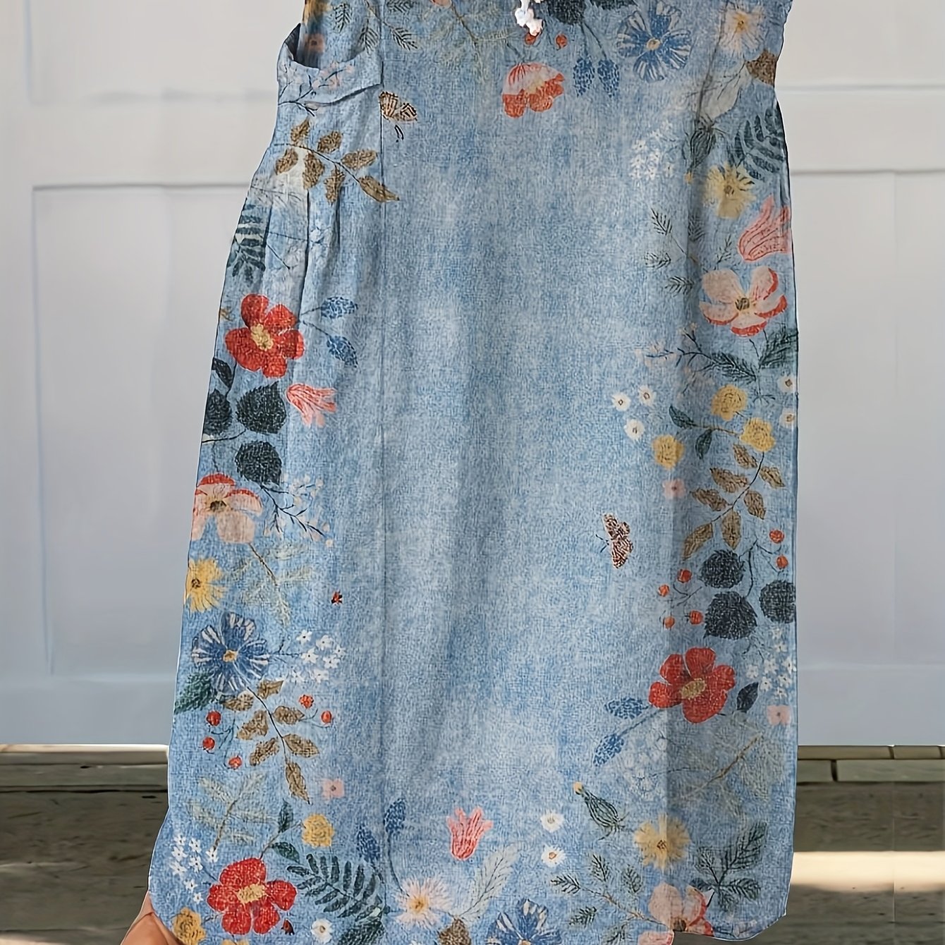 Plus Size Women's Floral Print Pencil Skirt Casual Straight Pockets All-Season