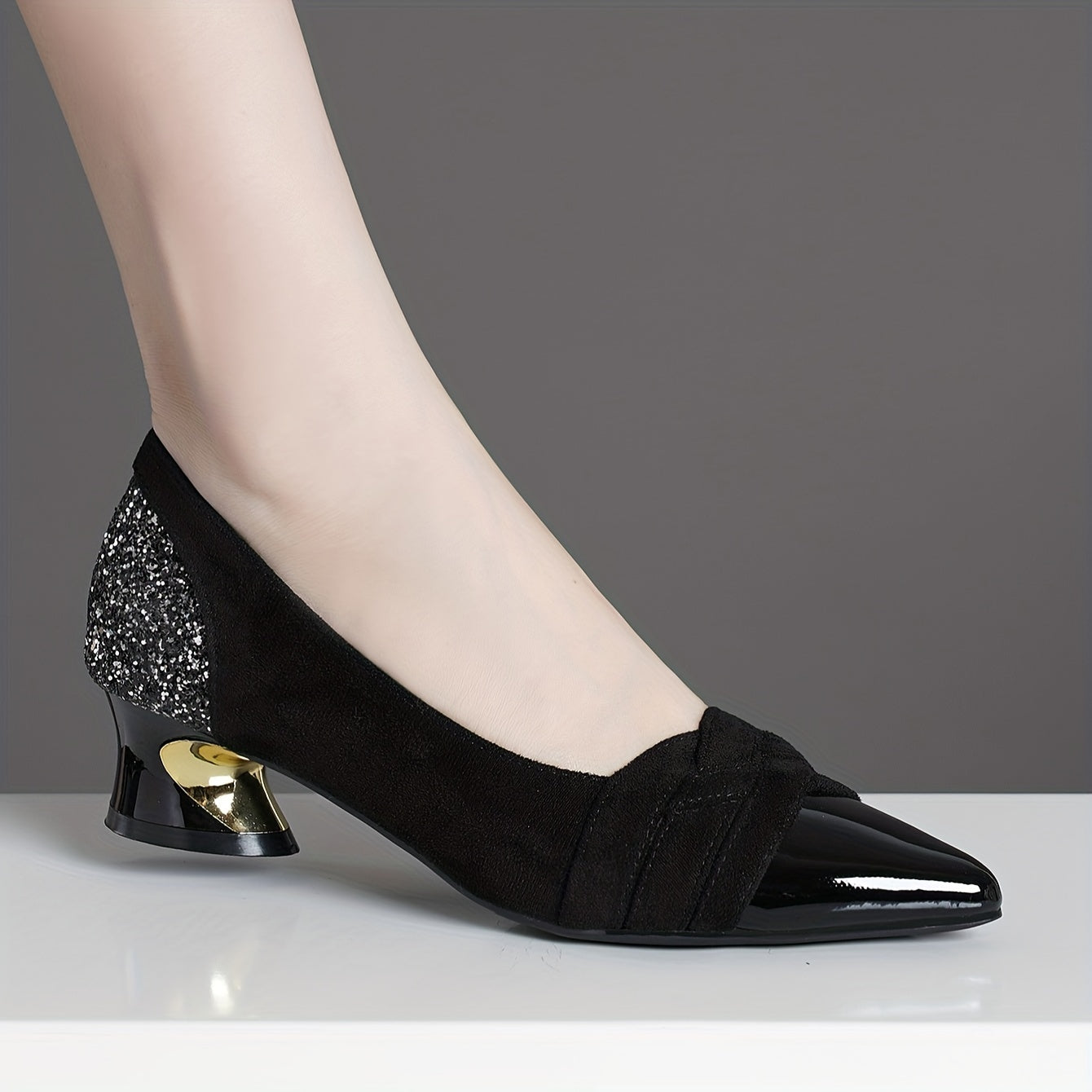 Women's Glitter Chunky Heels Pointed Toe Block Heel for Carnival and Music Festivals