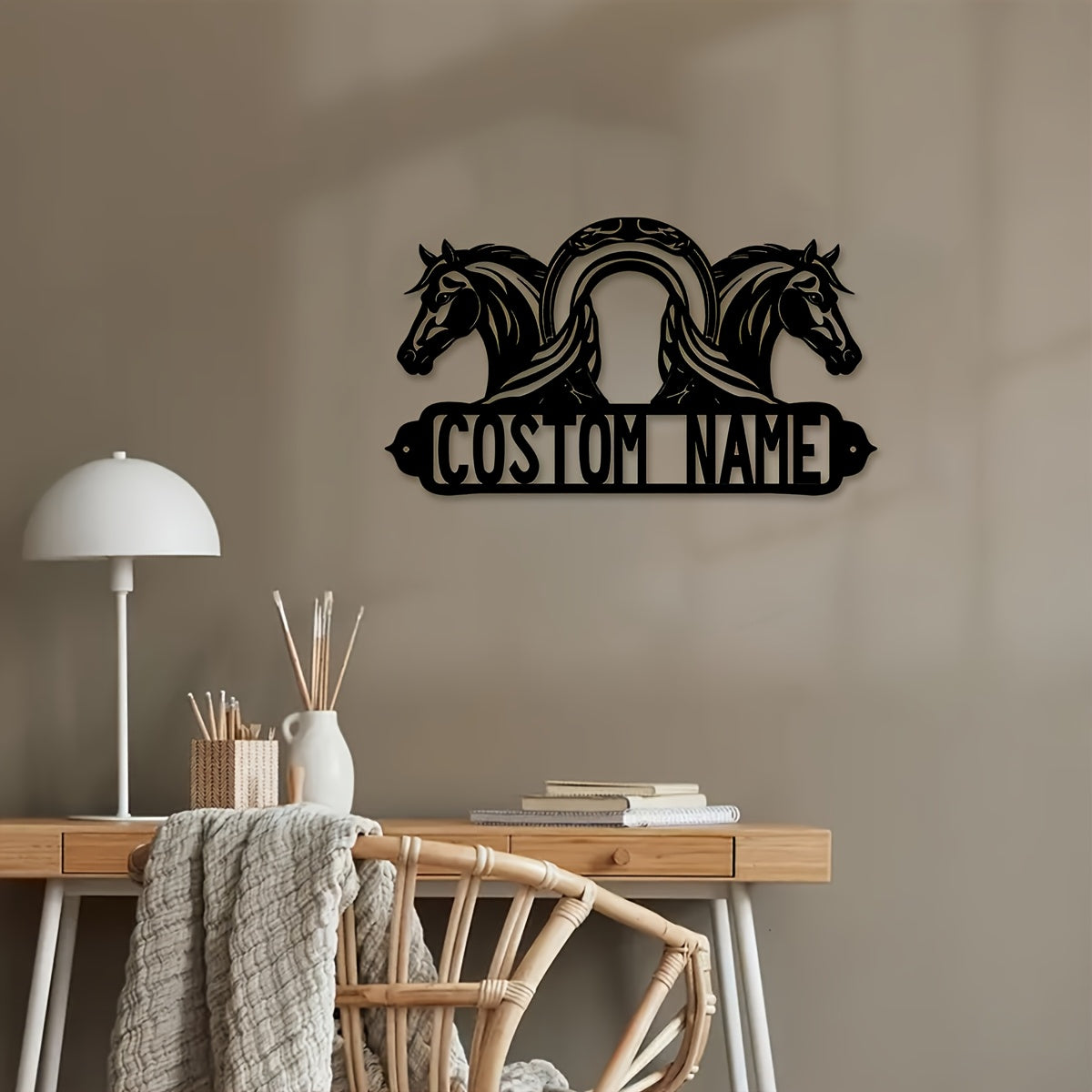 Customizable Black Iron Horse Wall Art Rustic Farmhouse Metal Sign for Home Office Porch Patio
