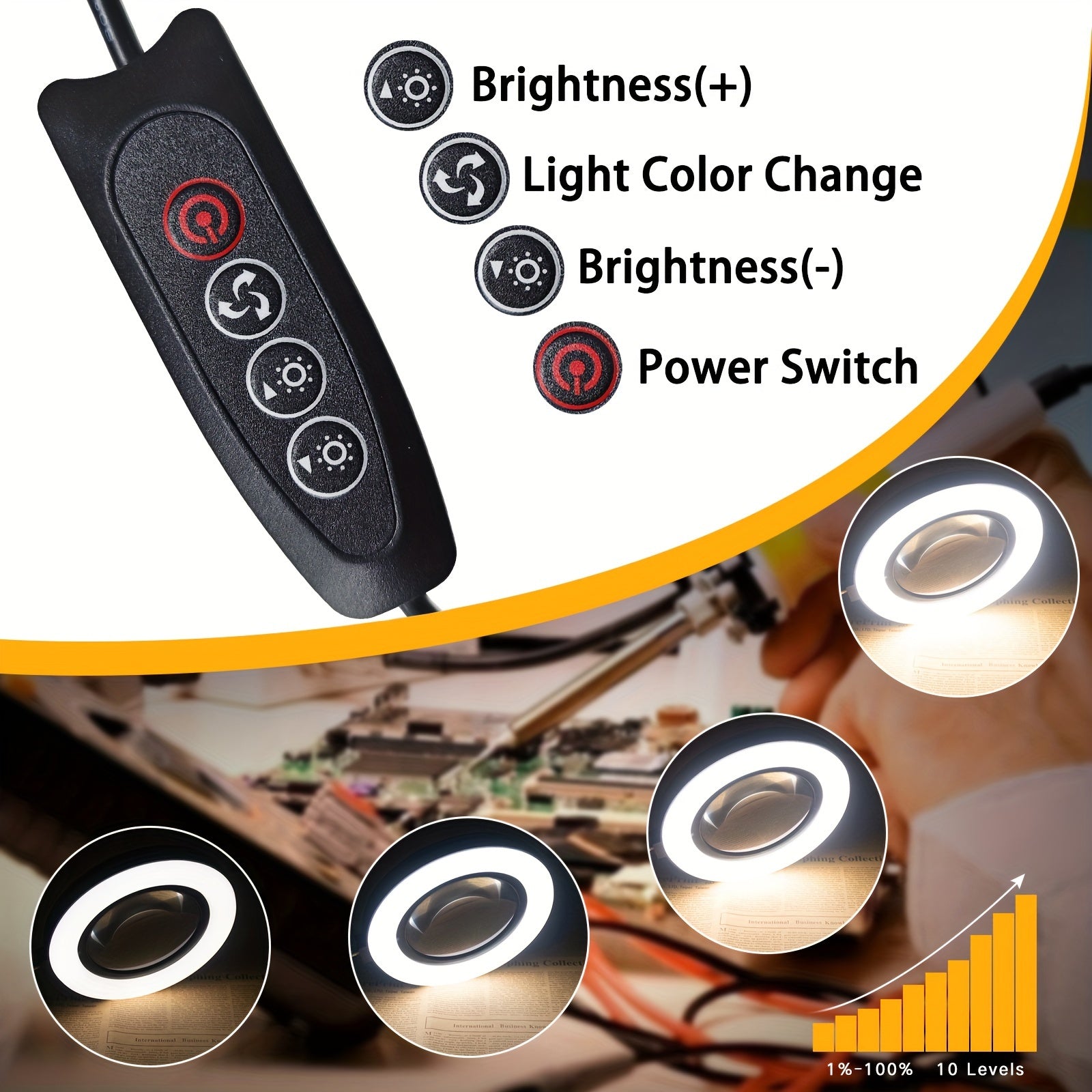 Lighted Magnifying Glass with Adjustable Stand 10X Magnification Dimmable LED