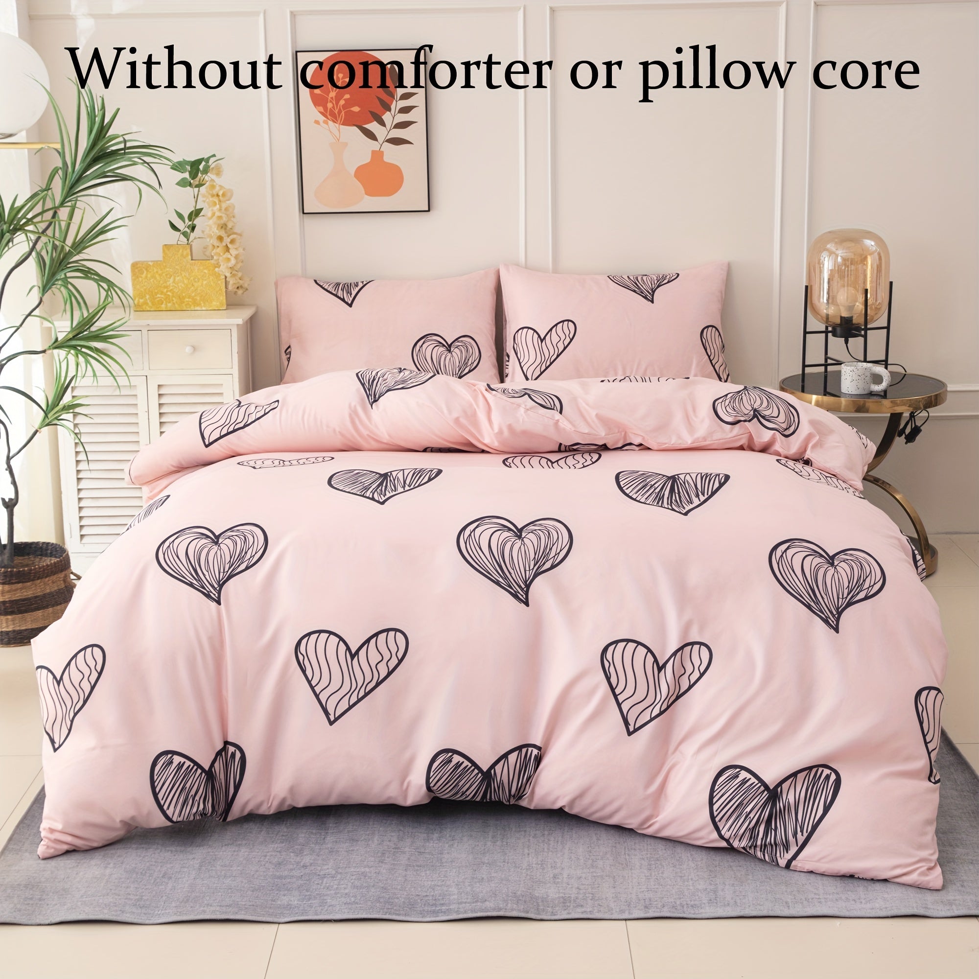 Black Heart Pattern Duvet Cover Set 3 Pieces Includes Duvet Cover and Pillowcases