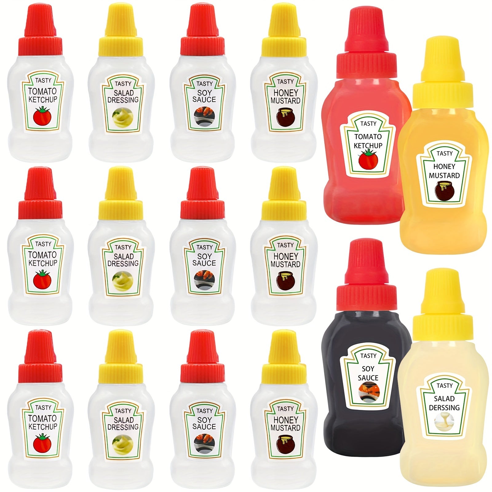 Set of 12 Mini Sauce Bottles for Condiments and Spices for Office, Picnic, Kitchen