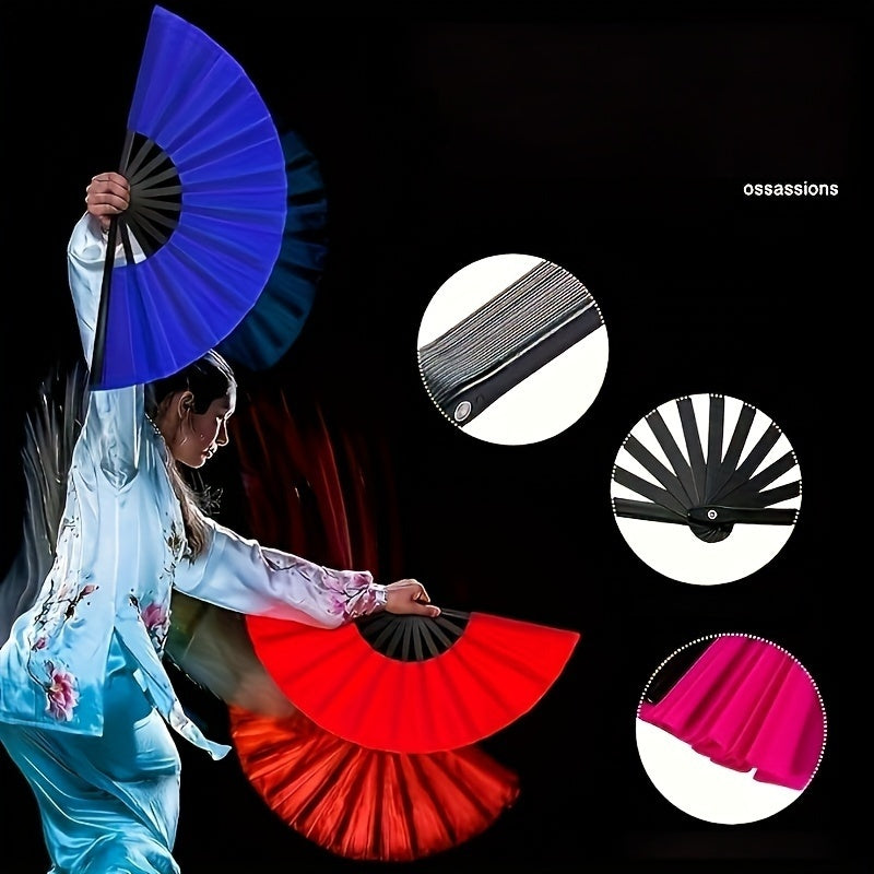 Foldable Nylon Cloth Fan for Dance Martial Arts Performance Non-Skid Grip