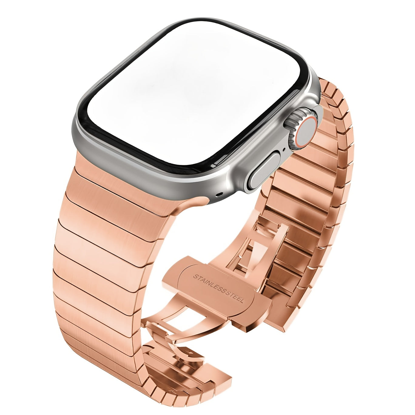 Men's Stainless Steel Watch Band for Apple Watch Series 1-9 and SE Ultra 40mm-49mm Metal Bow Buckle Strap