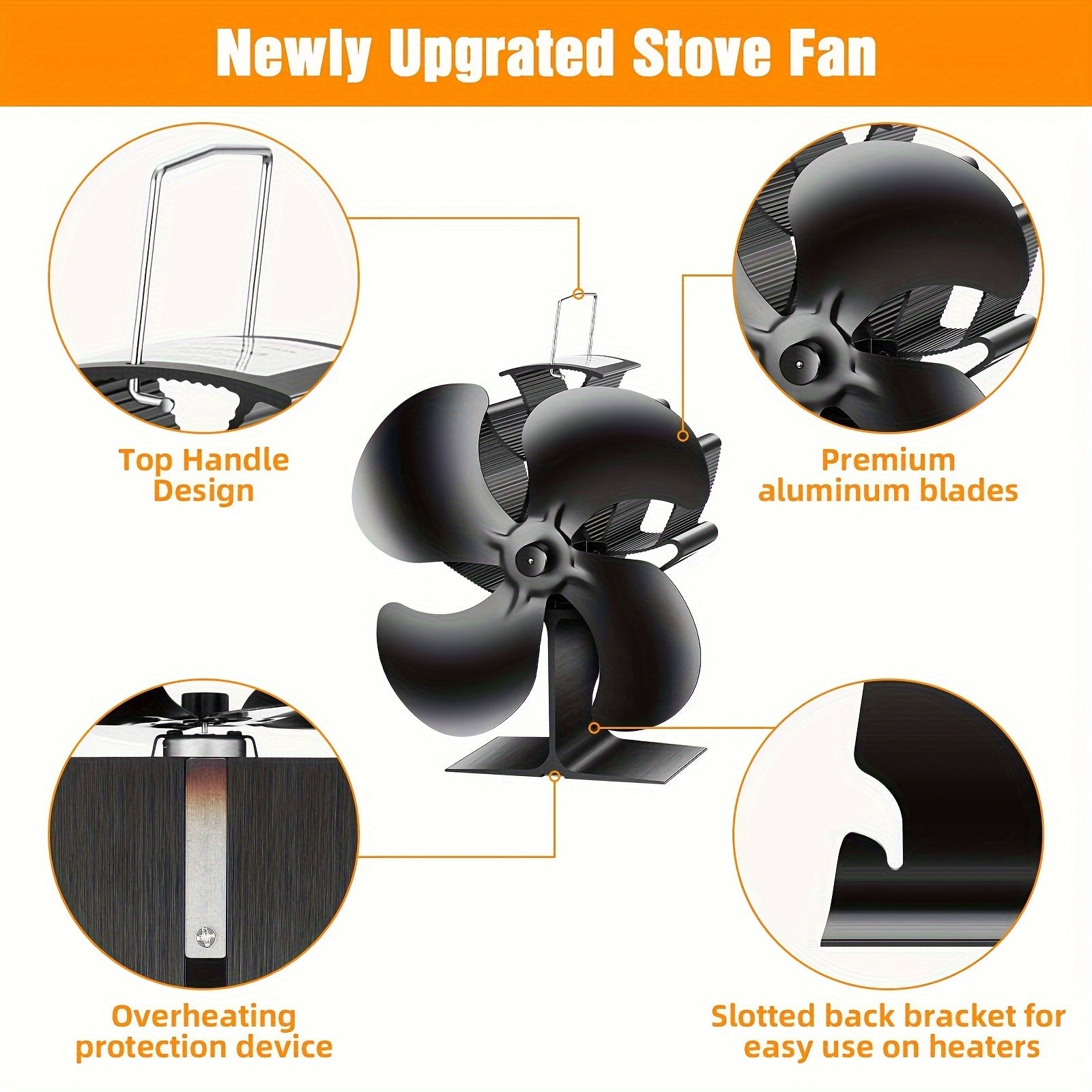 Aluminum Wood Stove Fan with Slot Lock Design for Fireplace and Camping