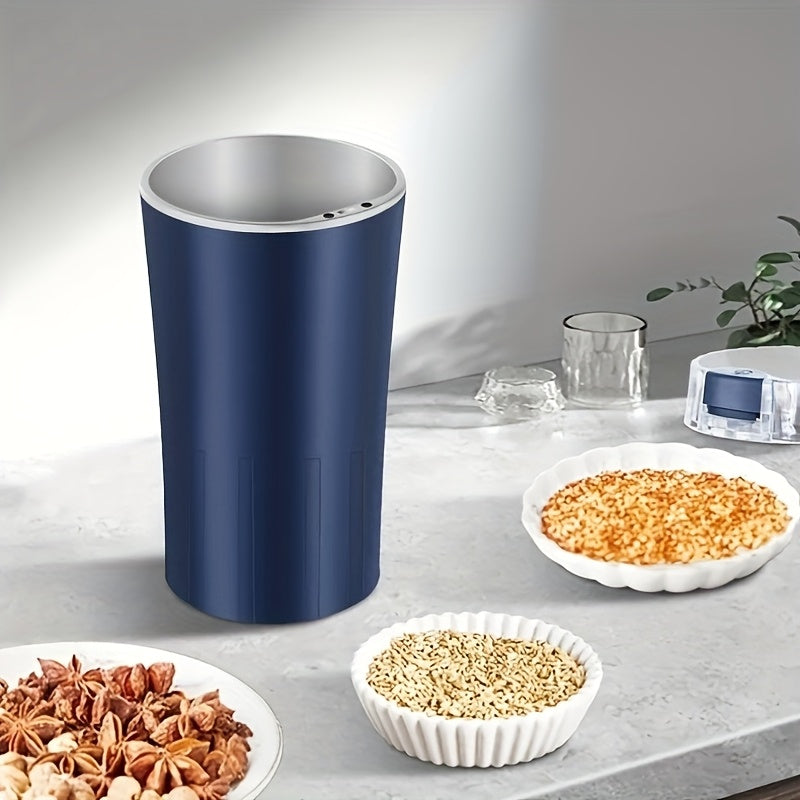 Molino de café eléctrico con enchufe EU y cuchara de cepillo, acero inoxidable, adecuado para granos