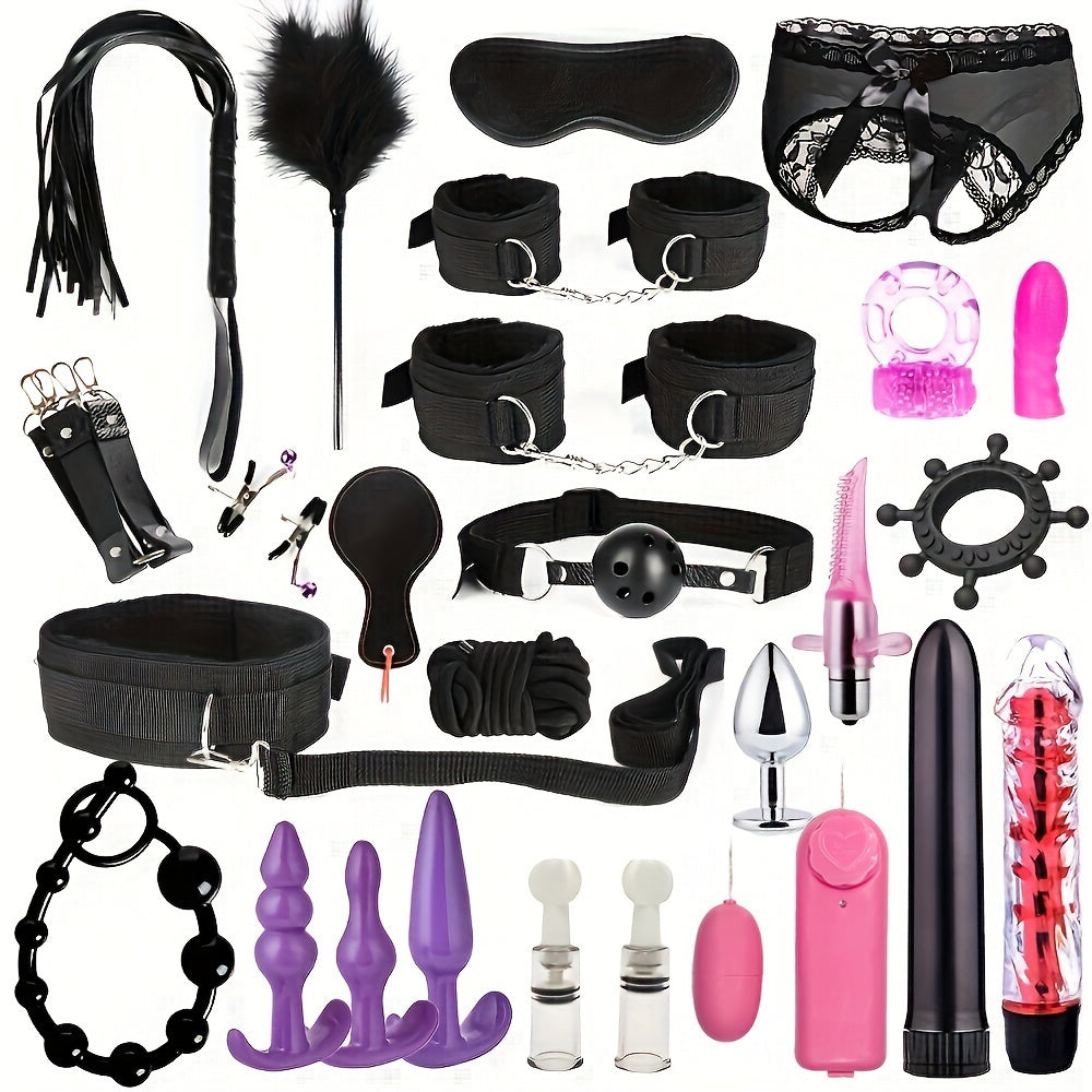Women Couples BDSM Bondage Kit with Cuffs Blindfold Spanking Black