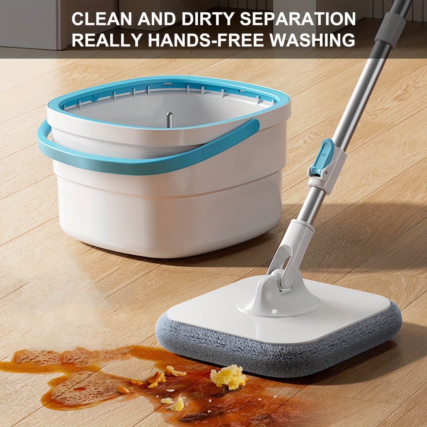 Tezkor Spin Mop va Chelak Tizimi 4 ta Yuviladigan Mikrofiber Pad bilan - Tozalash uchun Qo'l kerak emas, Yashash xonasi, Yotoqxona, Hammom va Oshxona Poliga mukammal