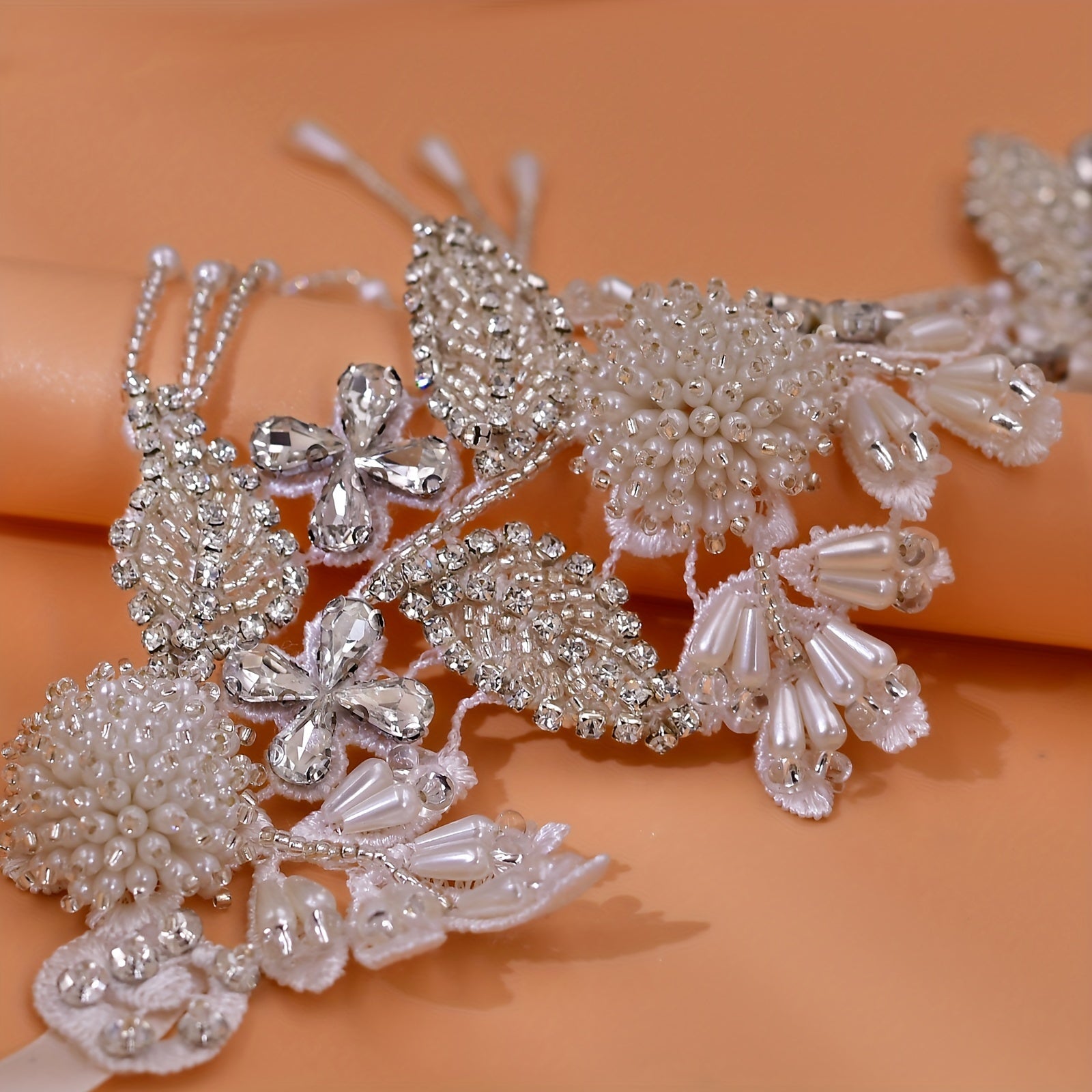 Bridal Satin Ribbon Belt with Rhinestone Waistband and Tassel Beads