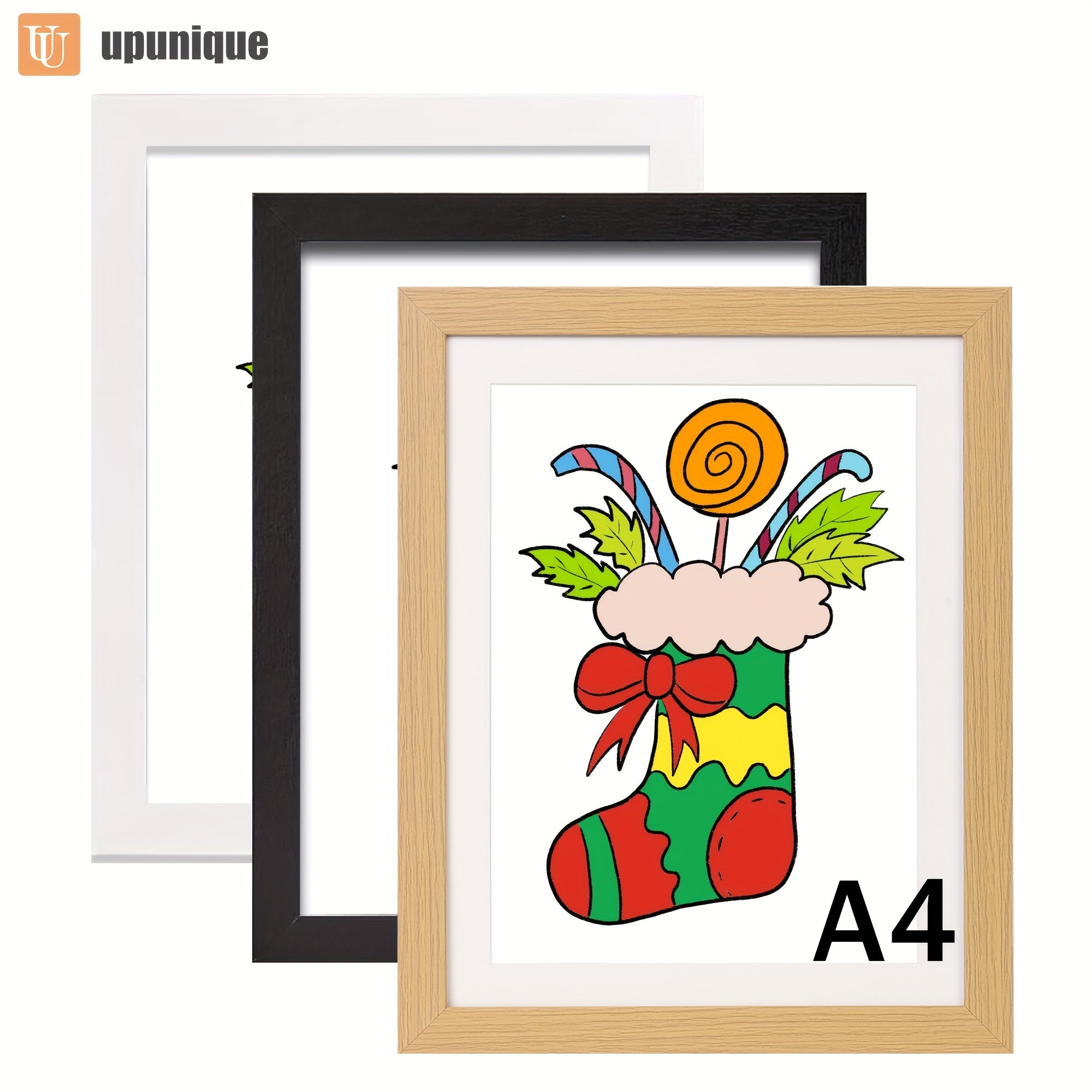 A4 Kids' Art Frame Black White Light Wood Grain for Gifts School Projects