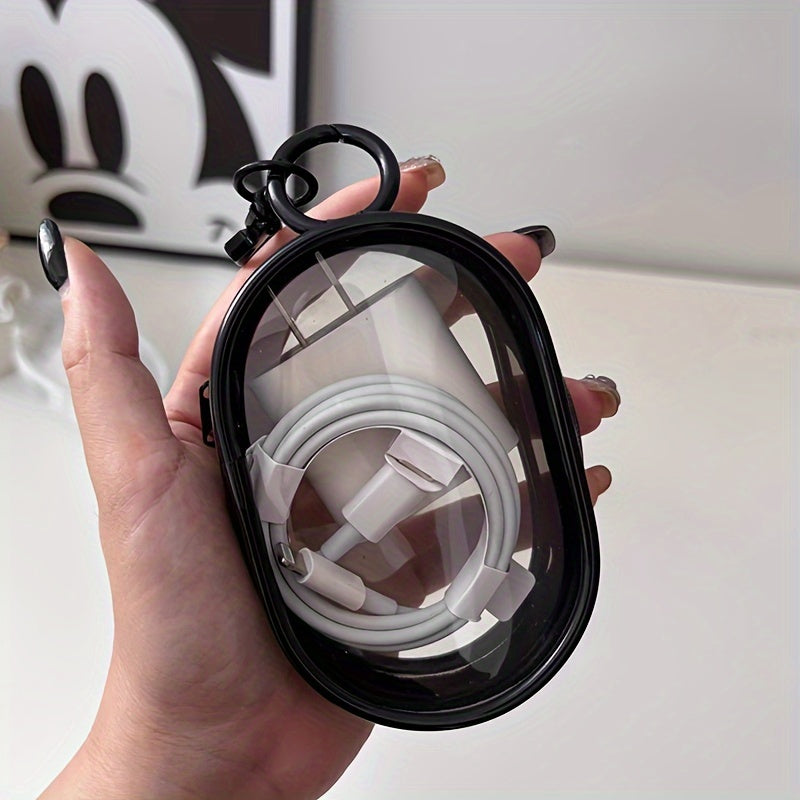 Компактный PVC-кошелек для аксессуаров для зарядного устройства, наушников и кабелей. Идеален для организации в поездках, размеры 10,01 см x 3,51 см.