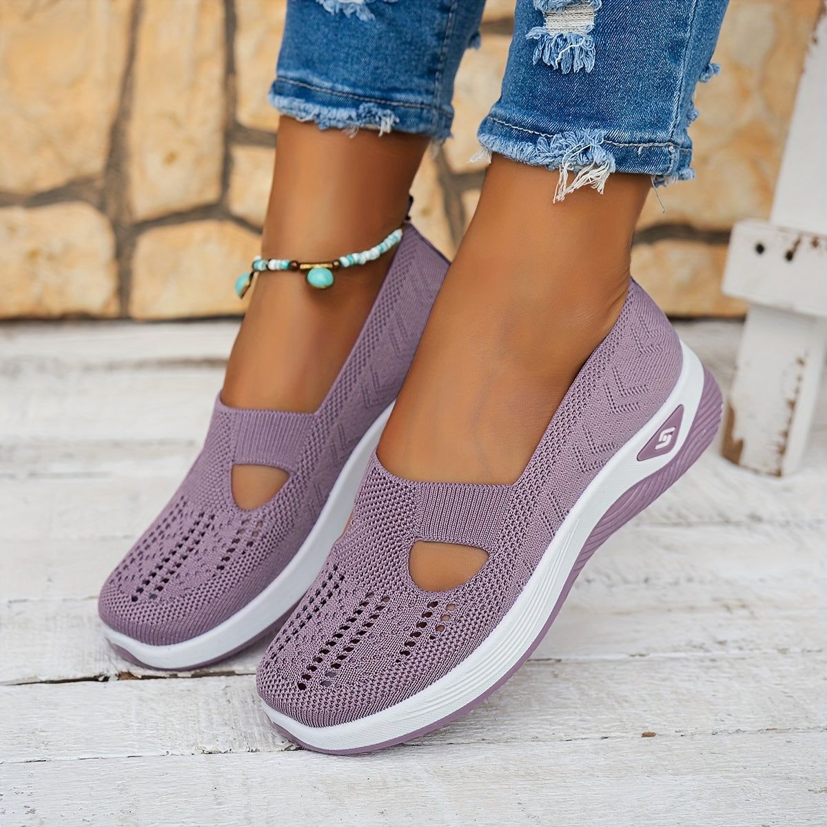 Ladies' Knitted Sneakers Lightweight Breathable Casual Shoes