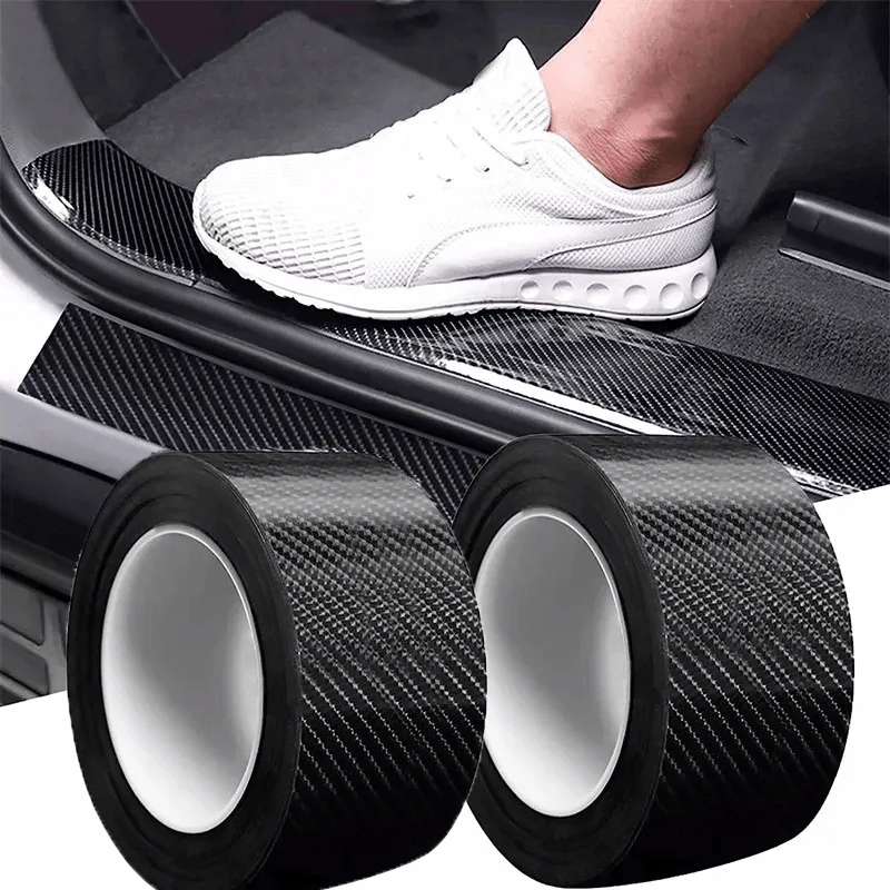 3D Nano Carbon Fiber Car Door Sill Protector Waterproof PVC Adhesive Tape Universal Fit Black