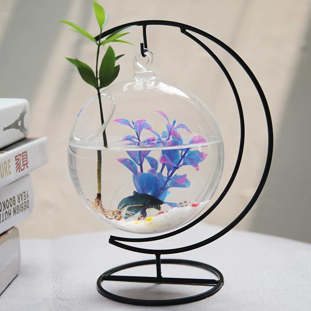 Round Glass Fish Tanks for Betta Fish and Home Decor Set of 2