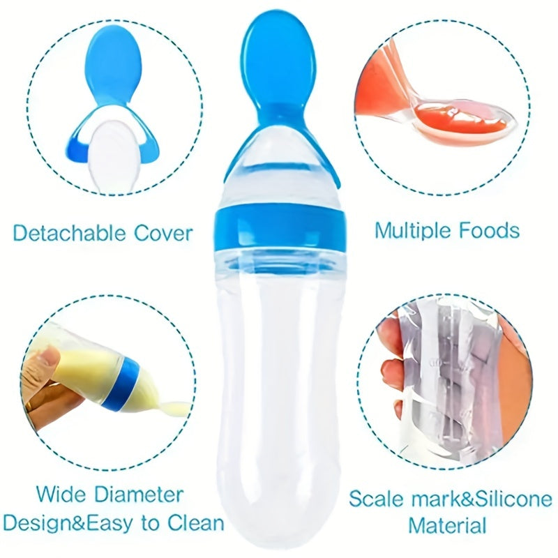 Silicone Baby Feeding Bottle with Spoon for Infants and Toddlers