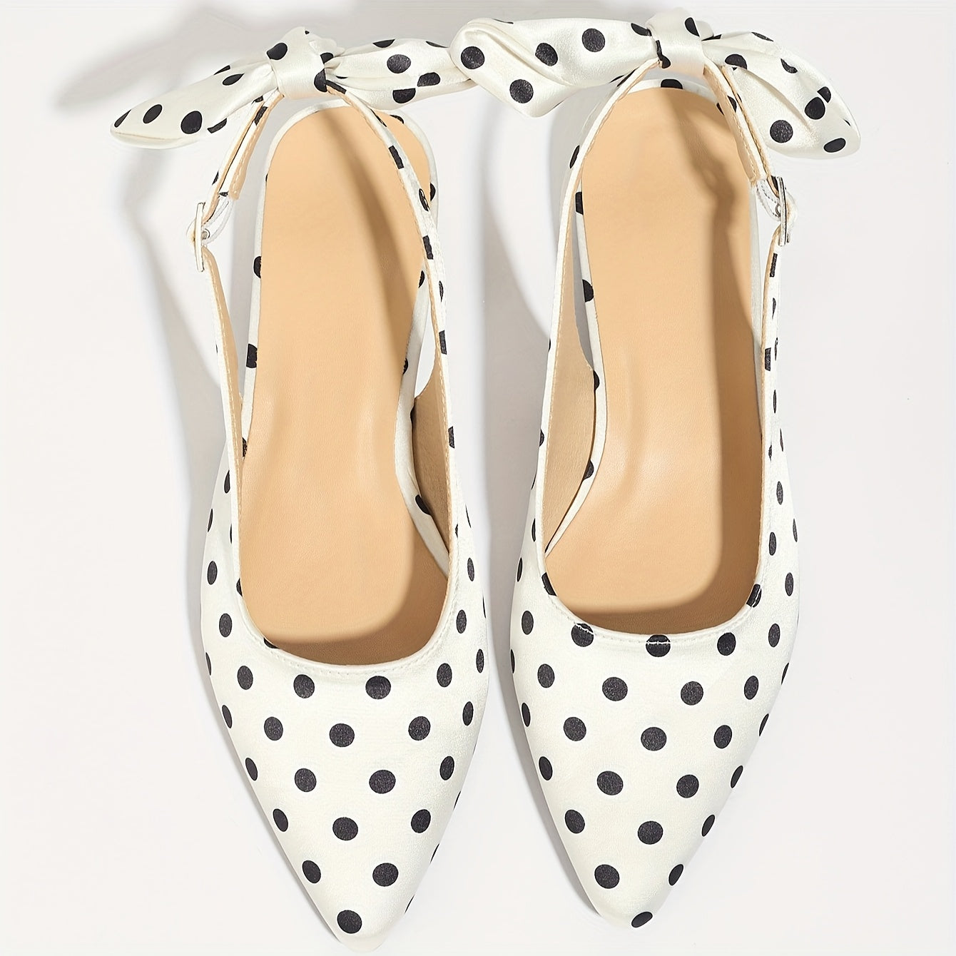 Women's Retro Polka Dot Mary Jane Shoes Black White Pointed Toe Block Heel