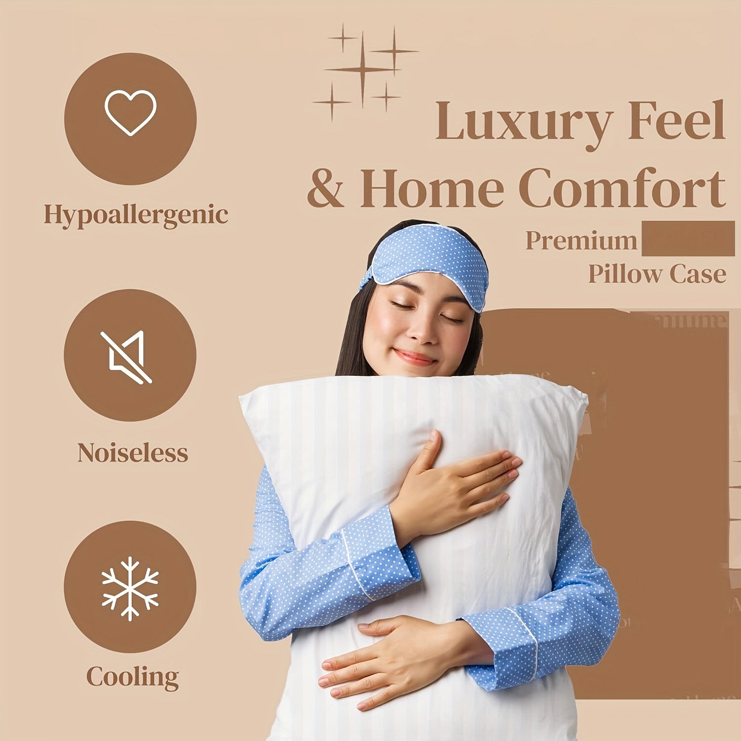 Set of 2/4 Striped Pillow Protectors with Zipper Breathable Polyester for Bed and Guest Use