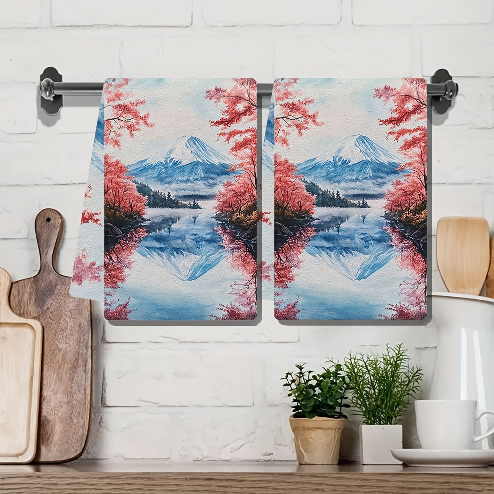 Set of 2 Ultra Plush Kitchen Towels Cherry Blossom and Hachiroku Patterns 40x60 cm