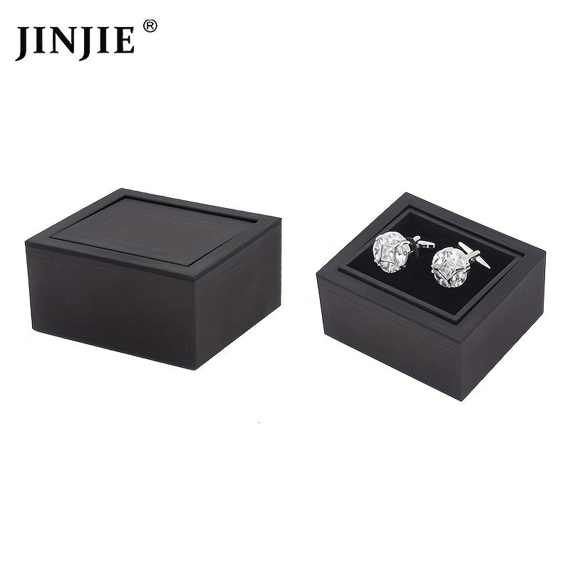 Black Velvet Cufflink Gift Box with Flip Mirror and Desktop Stand