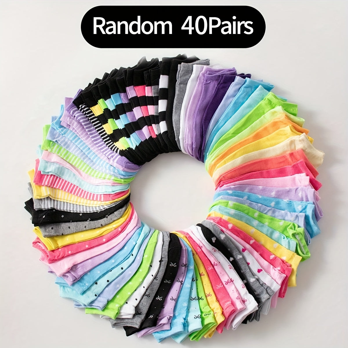 Women Heart Print Ankle Socks Pack of 20 Candy Colors for Valentine's Day