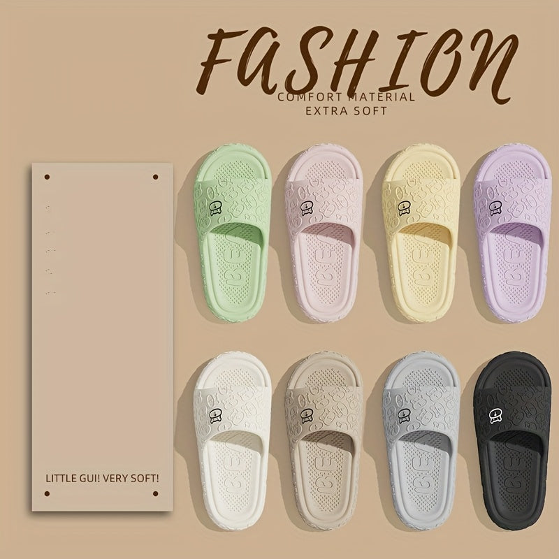 Unisex EVA Slides Casual Cartoon Bear Open Toe Slip-On Indoor Outdoor Sandals