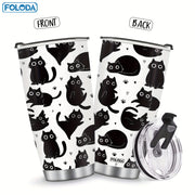 20oz Black Insulated Stainless Steel Tumbler with Lid for Cats and Gifts