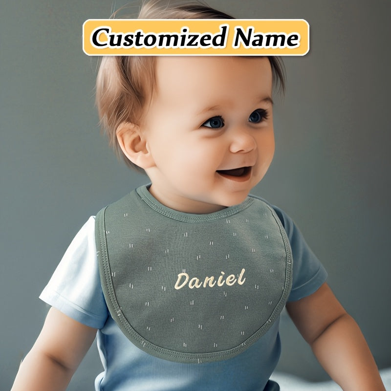 Baby Bib Adjustable Embroidered Name Soft Absorbent Knit for Newborns