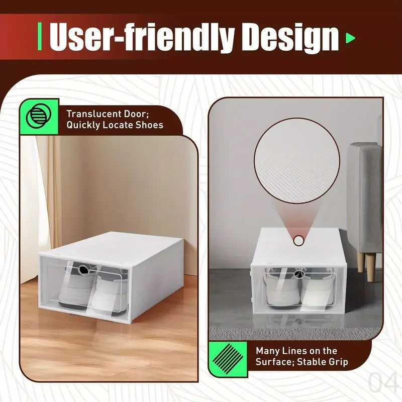 Transparent Plastic Shoe Boxes 6 Pack Stackable Foldable Storage Organizer