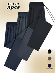 Men's 3-Pack Athletic Casual Pants Polyester Blend Straight Leg Solid Color Drawstring Waist