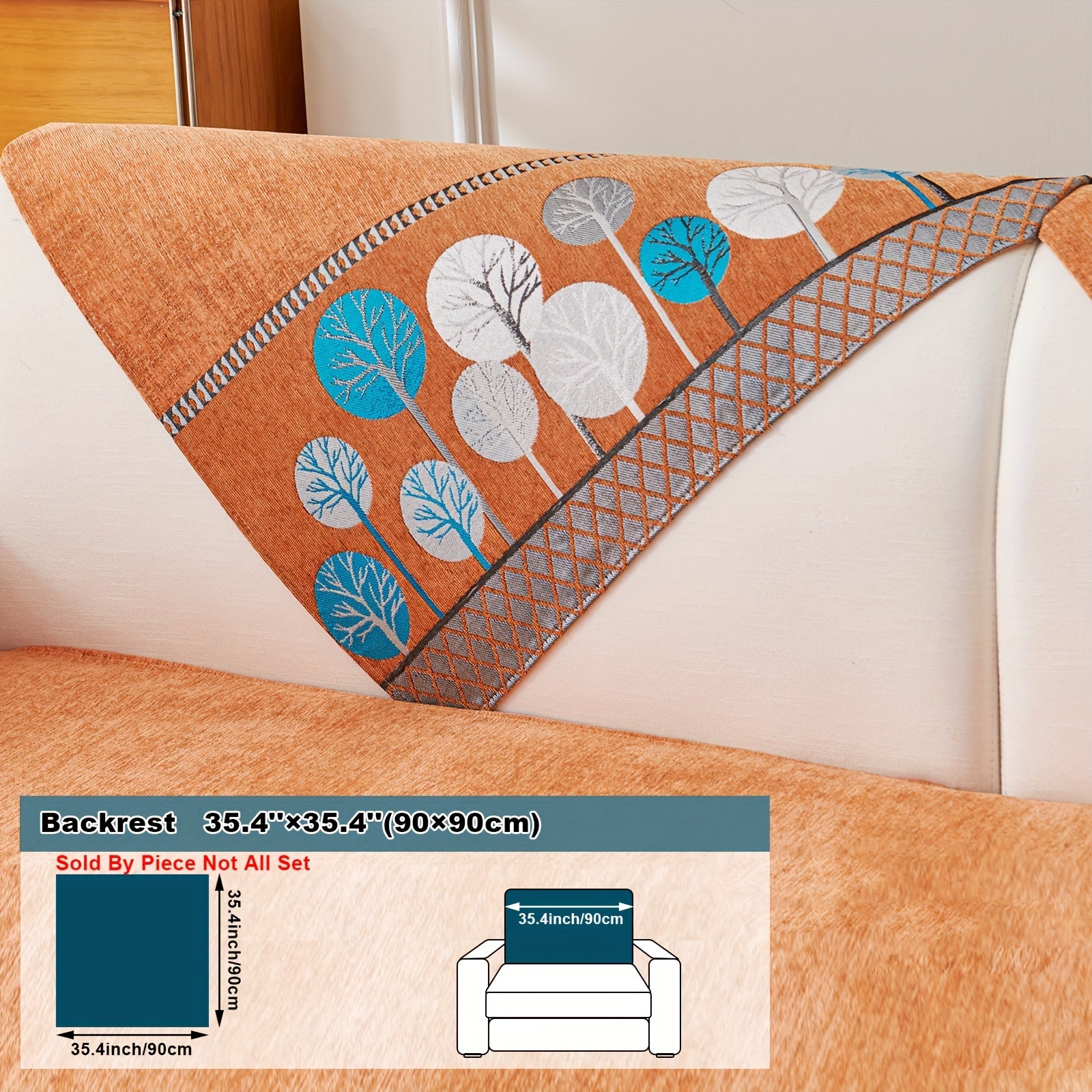 Boho Style Sofa Cushion with Moon and Tree Design Chenille All-Season Pet-Friendly Soft Modern