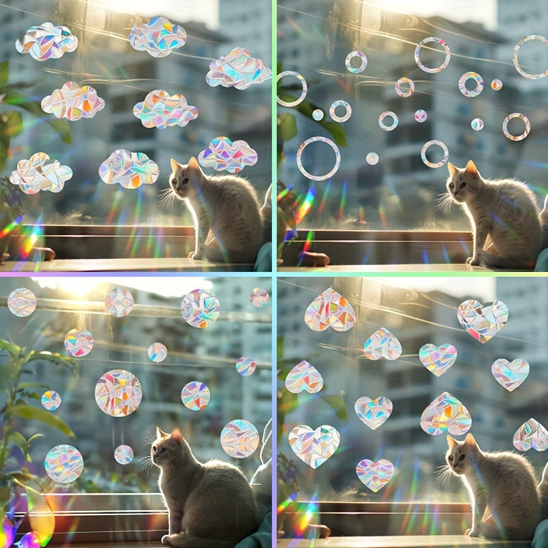 13Pcs Reflective Cloud Window Stickers Set with Rainbow Sun Catchers and Decorative Decals