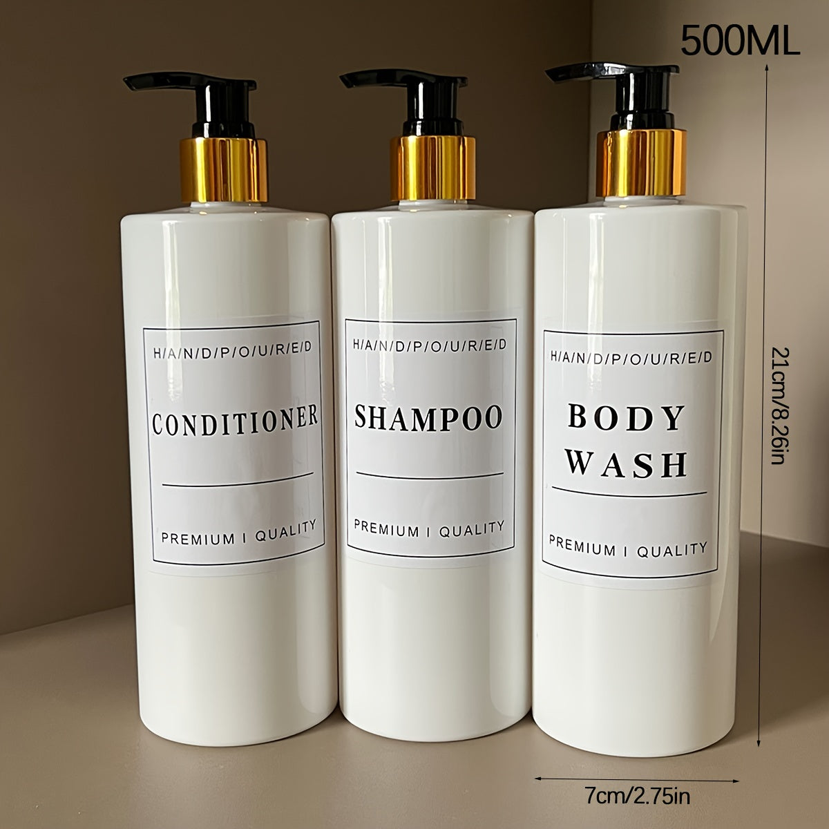 500ml Bathroom Shampoo Dispenser Set with Conditioner Body Wash and Soap Liquid Bottles