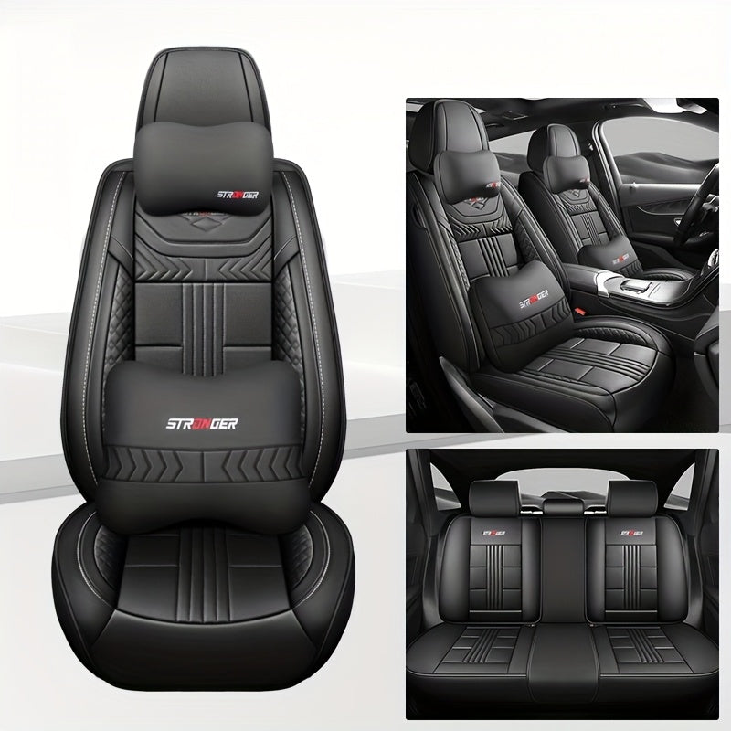 Universal PU Leather Car Seat Cover for Five-Seater Vehicles Full Coverage