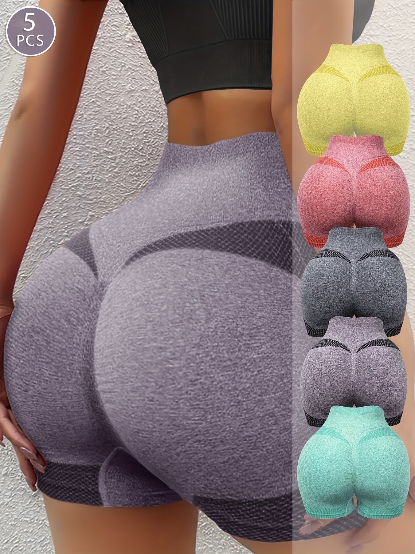 5-Pack Seamless High-Waisted Women's Sports Shorts Knit Fabric Medium Support Elastic Elastane