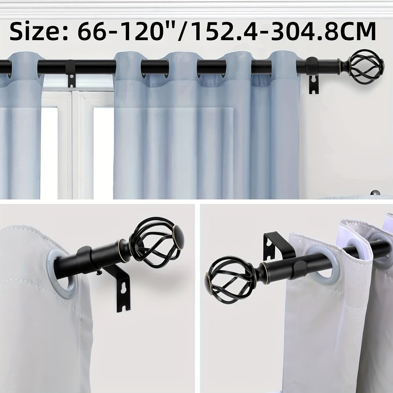 Adjustable Gold Chrome Curtain Rod with Twisted Cage Finials for Windows and Showers