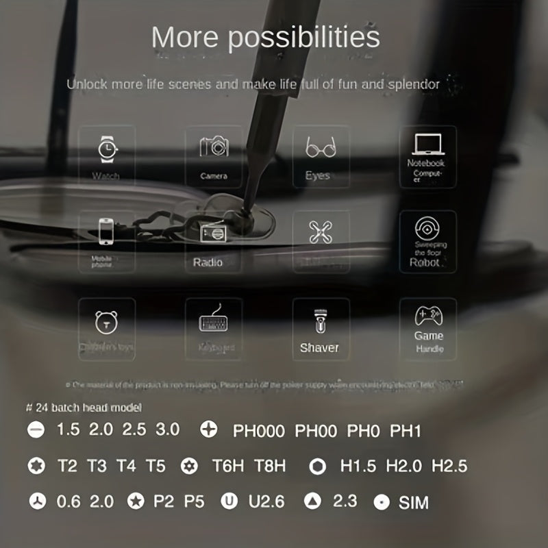 Juego de destornilladores de precisión 25-en-1 para teléfonos móviles y tablets, herramienta de reparación de plástico duradero