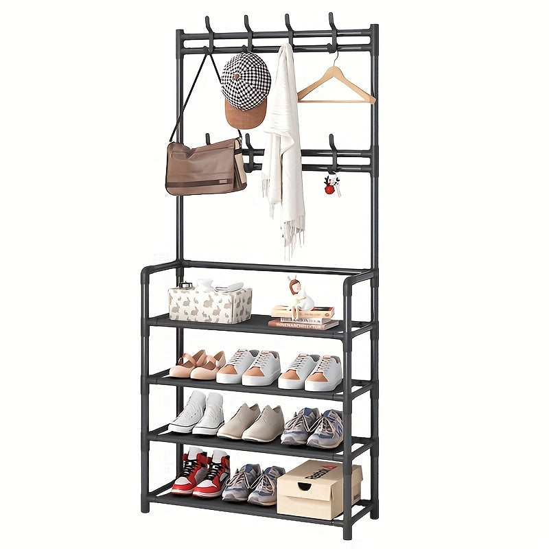 Entryway Organizer with Coat Rack Shoe Storage Hooks and Shelf for Home Entryway