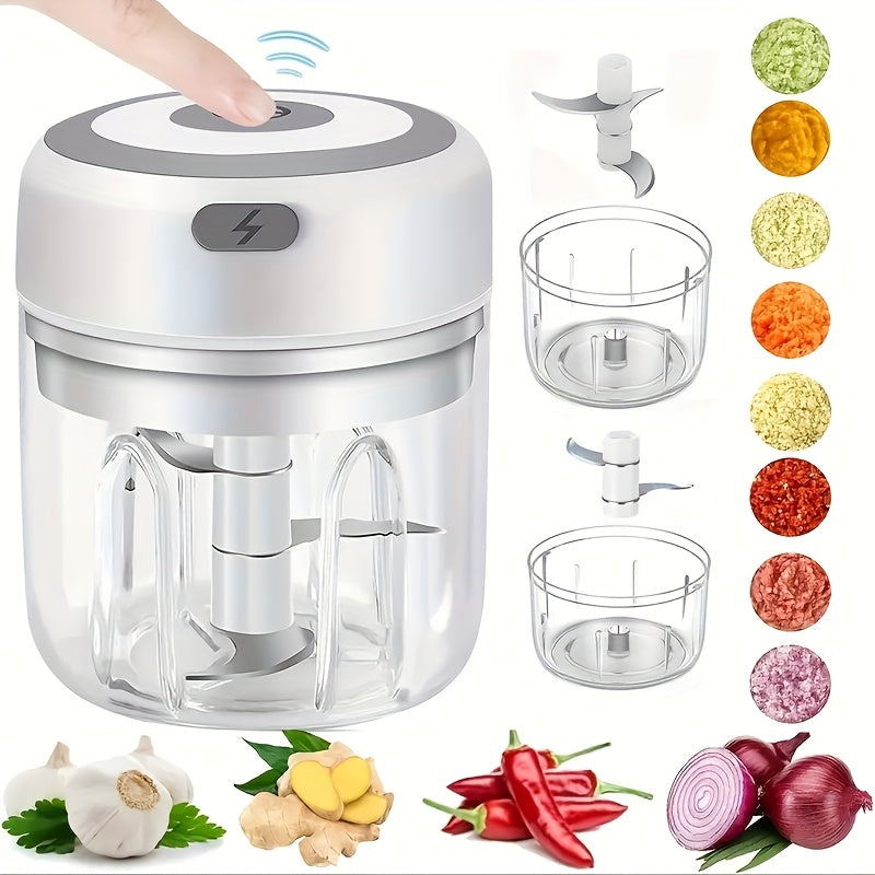 Mini Electric Garlic Onion Chopper 100ml 250ml USB Rechargeable Stainless Steel
