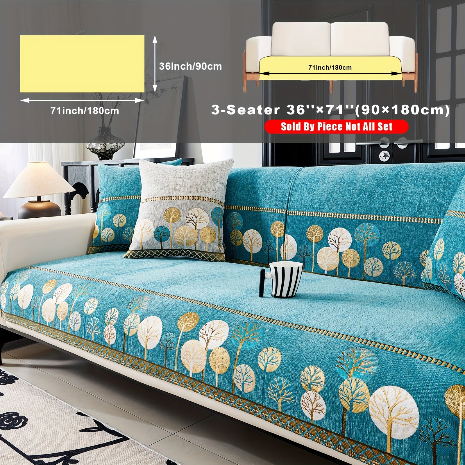 Chenille Sofa Cover with Tree Embroidery Pet-Friendly Slip-Resistant Easy to Clean Fits Various Sofa Sizes for Living Room and Home Decor