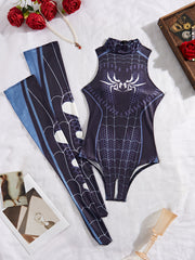 Women's Spider Cosplay Costume Set with Turtleneck Bodysuit Stockings and Lingerie