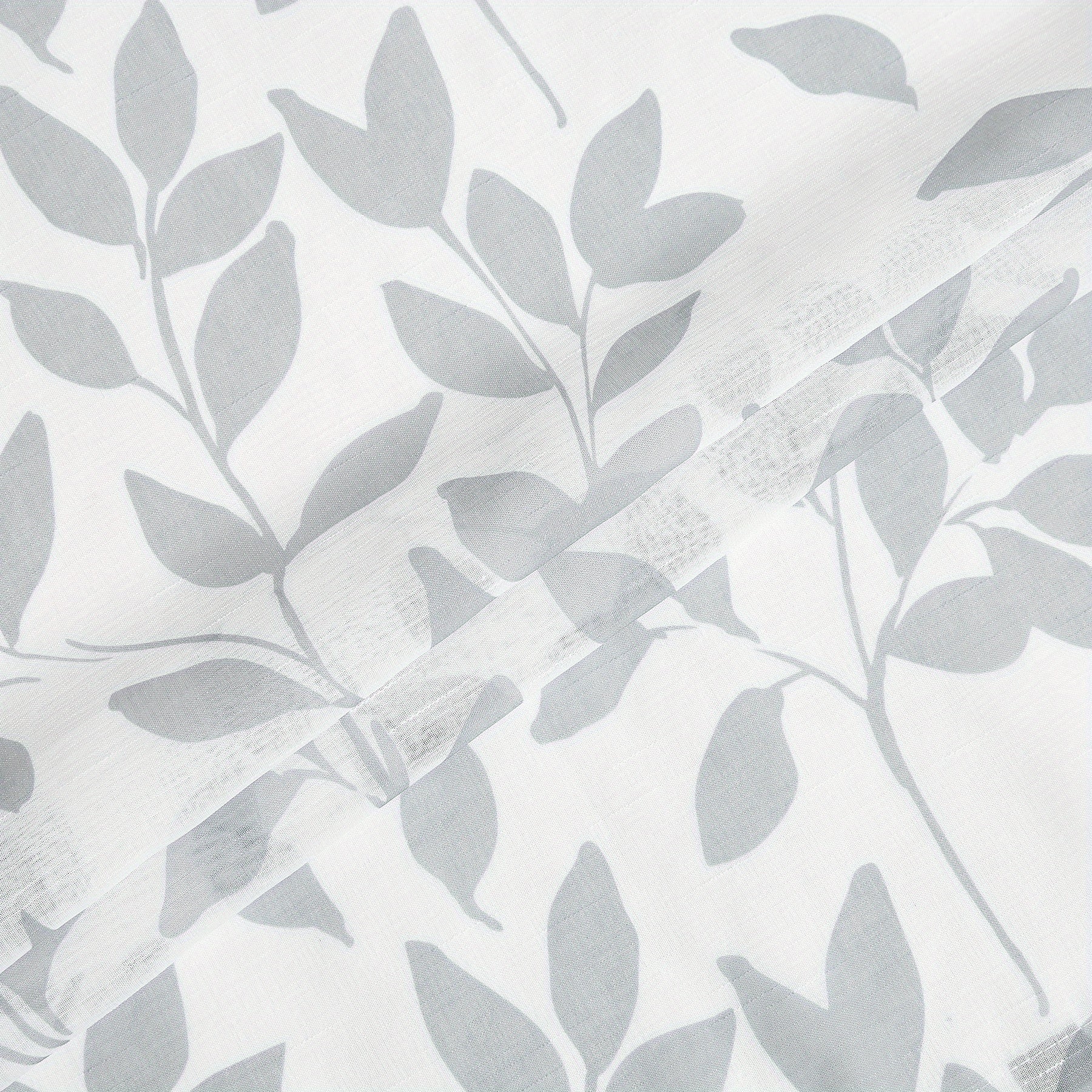 White Leaf Print Linen Sheer Curtains for Bedroom, Living Room, Office