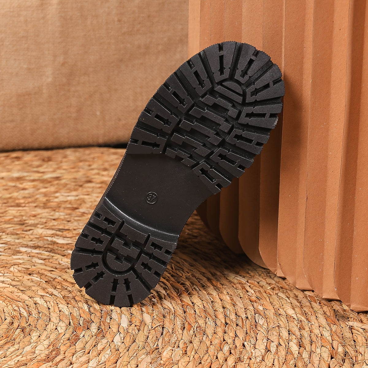 Women Black Platform Combat Boots Lettte Ankle Lace-Up Round Toe