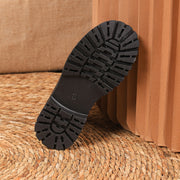 Women Black Platform Combat Boots Lettte Ankle Lace-Up Round Toe