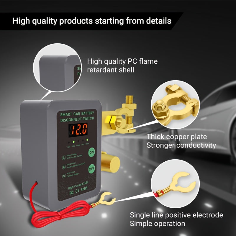 Smart Car Battery Disconnect Switch with LED Display 12V Remote Control