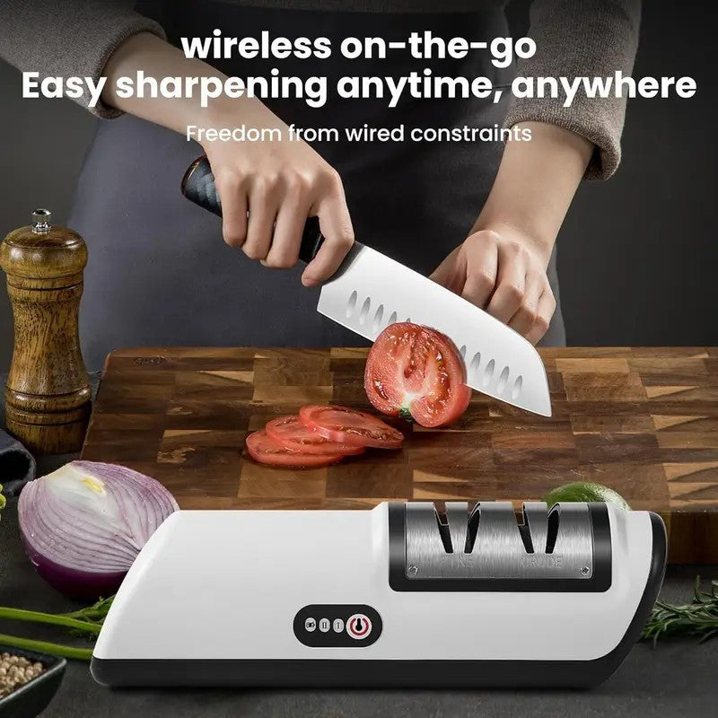 Electric knife sharpener 2-speed control USB rechargeable 1200mAh lithium battery for kitchen knives ceramic steel