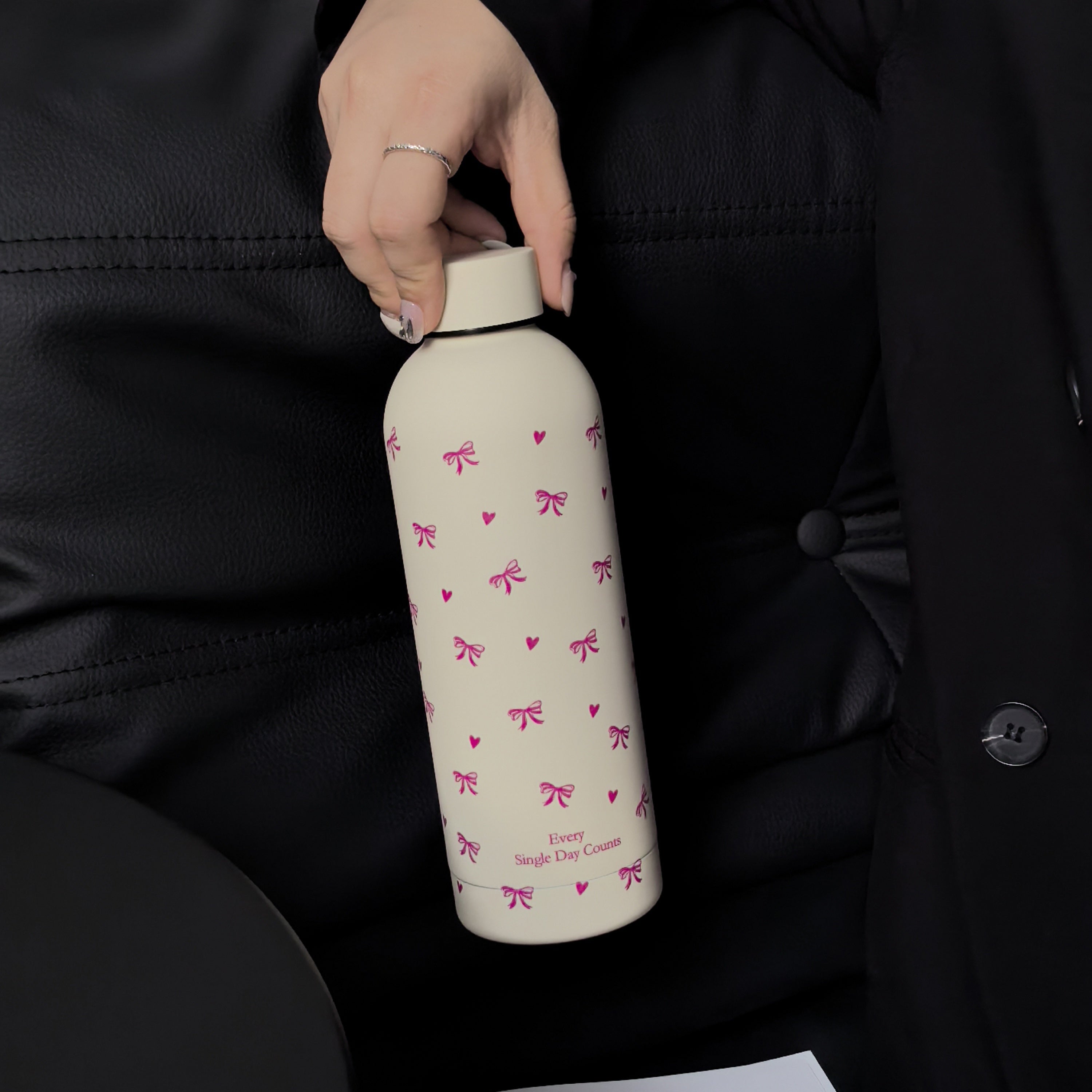 Insulated Stainless Steel Water Bottle with Bowknot and Heart Design for Travel Gym Outdoor Car