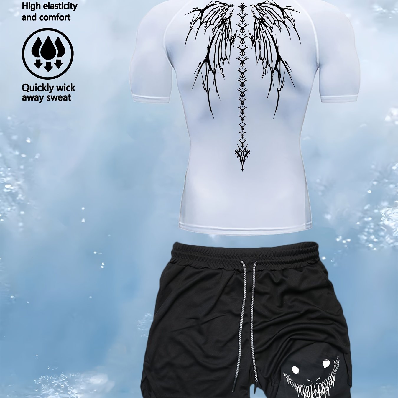 Men's Athletic Fitness Set Shorts and T-Shirt Quick-Dry Knit Fabric for Running Training Hiking