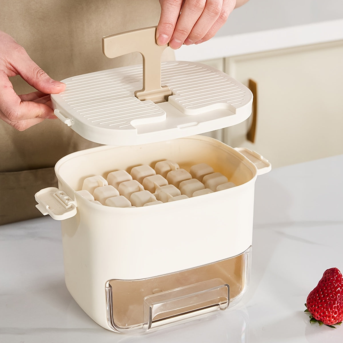 Hacedor de cubitos de hielo de plástico de grado alimentario compacto de 52 rejillas con cuchara y bandeja