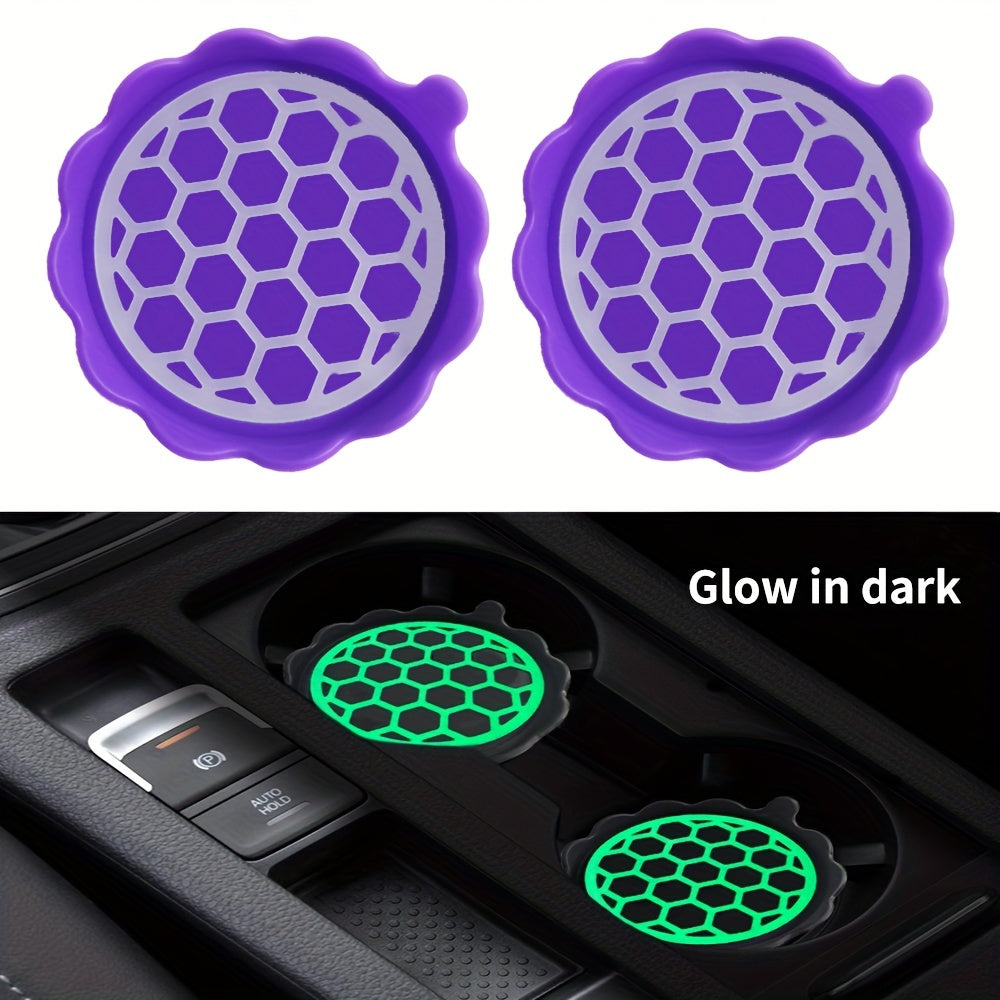 2pcs Glow-in-the-Dark Silicone Car Coasters Waterproof Non-Slip Cup Holder Inserts